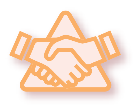 Illustration of two hands held in a handshake in front of a triangle