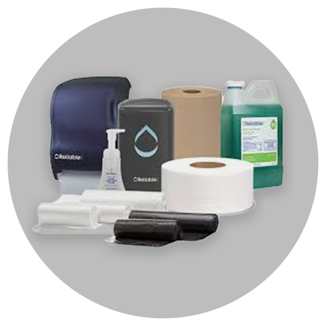 Select group of cleaning supplies against medium gray background